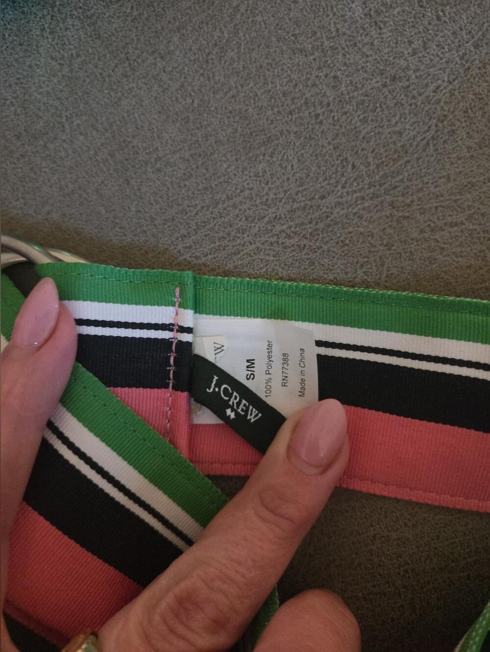 J. Crew Pink, Green and Black Striped Belt with Double Ring Buckle - Picture 2 of 3